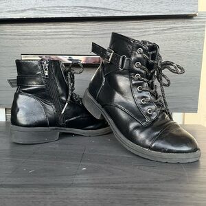 Madden Girl Shiny Black Lace-Up Boots